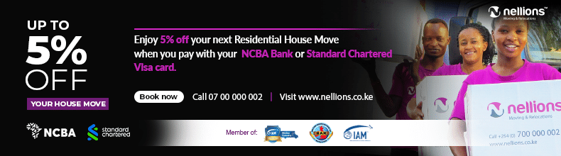 Enjoy 5% discount off your house moving quote with Nellions Standard Chartered Bank NCBA Bank Visa card